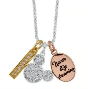 Never Stop Dreaming Disney Mickey Mouse Fine Silver Plated Charm Necklace